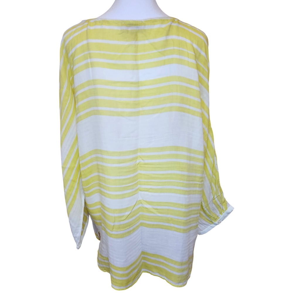 LOFT White And Yellow Striped 100% Cotton Long Sleeve Blouse Size Medium - Picture 2 of 6